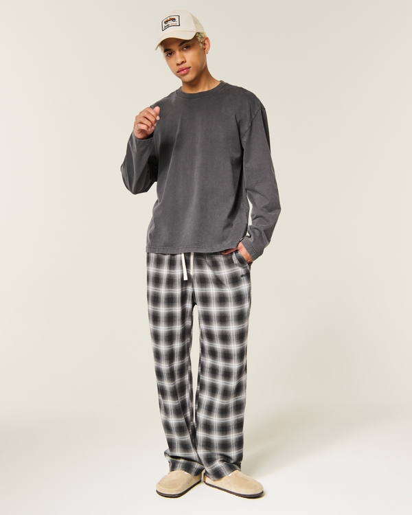 Baggy Flannel Pajama Pants, Dark Gray Plaid view 1