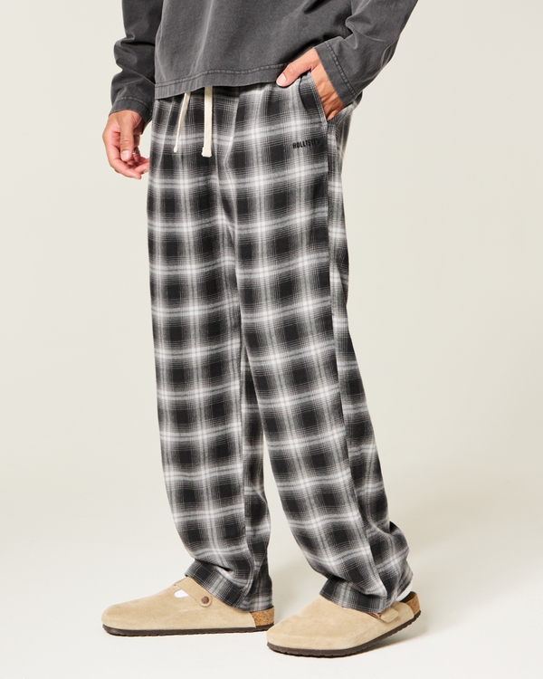 Baggy Flannel Pajama Pants, Dark Gray Plaid view 2