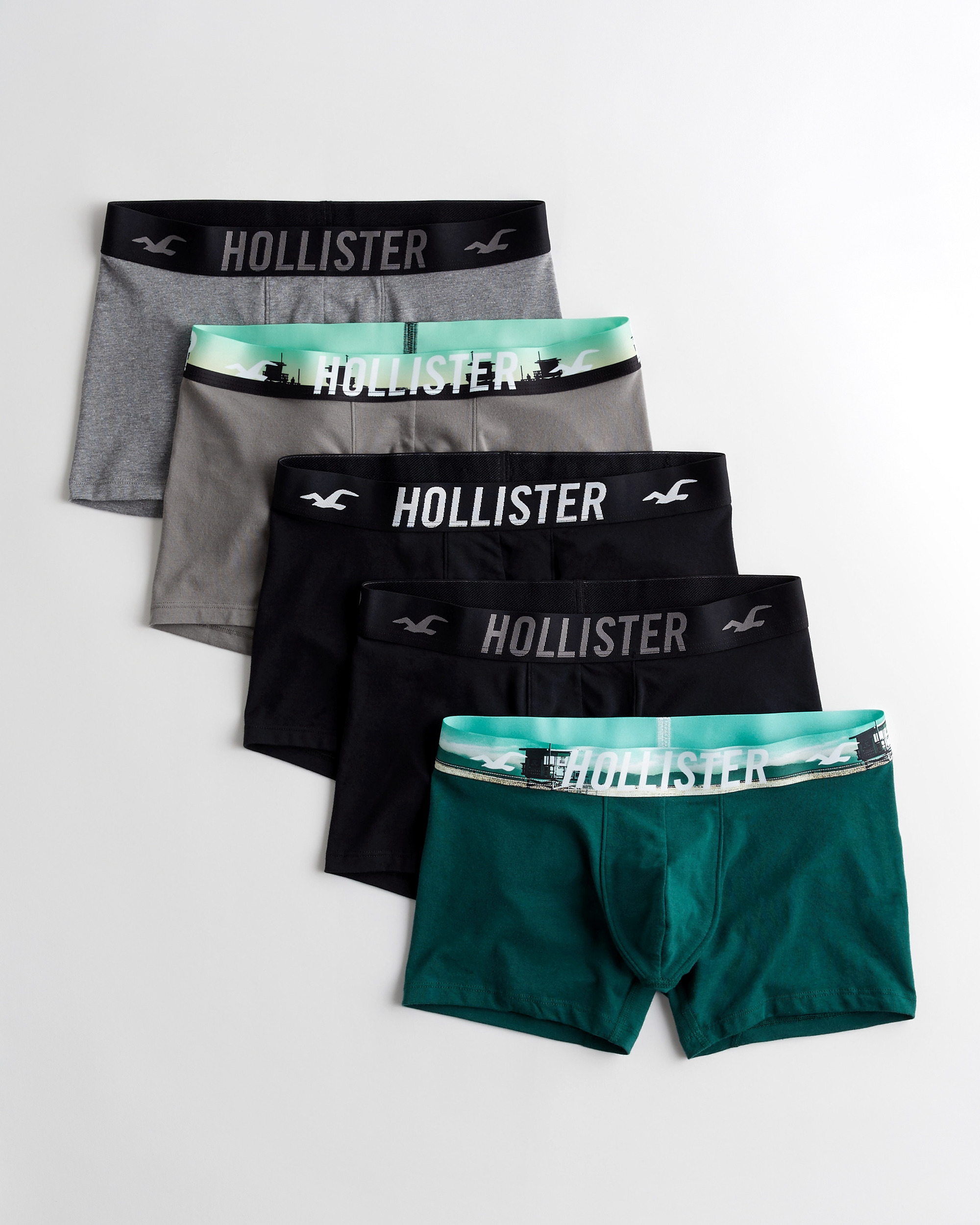 Hollister 3 pack logo waistband all over icon boxers in green/navy/pink