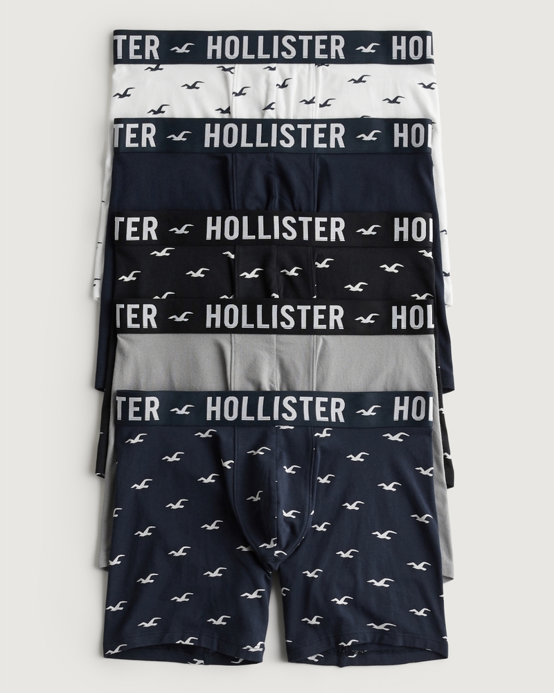 Hollister 5 pack contrast logo boxer briefs in black