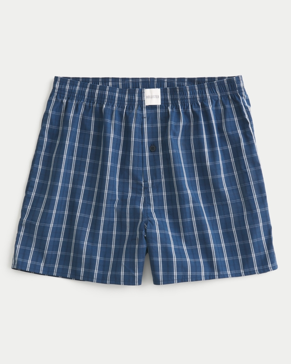 Cotton Boxer Shorts, Dark Blue Plaid view 1