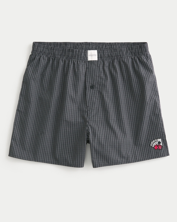 Cotton Boxer Shorts, Black Plaid view 1