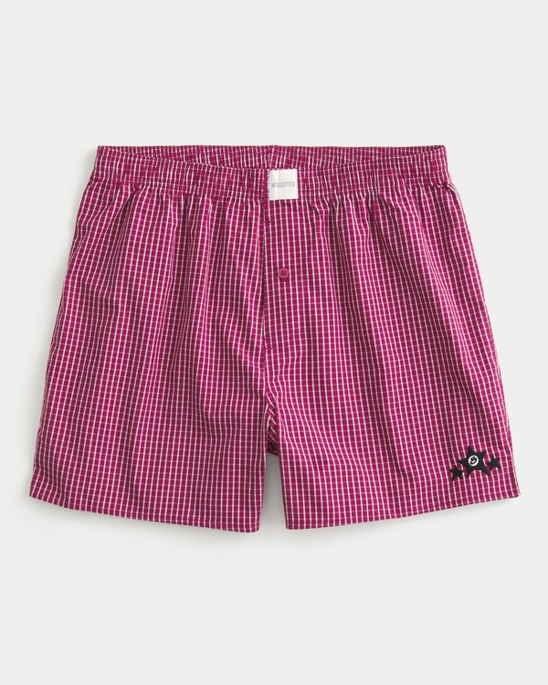 Cotton Boxer Shorts, Dark Red Check view 1
