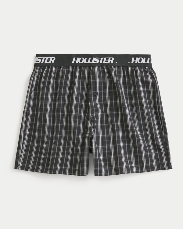 Cotton Boxer Shorts, Black Plaid view 1