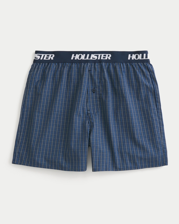 Cotton Boxer Shorts, Navy Plaid view 1