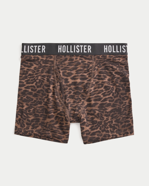 Longer-Length Fly-Front Boxer Briefs, Brown Print view 1