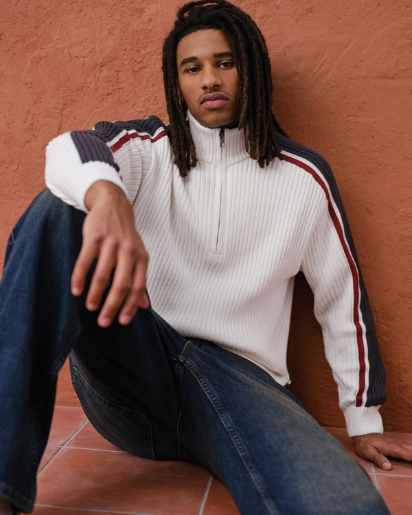Relaxed Quarter-Zip Mock-Neck Sweater, Cloud White view 1
