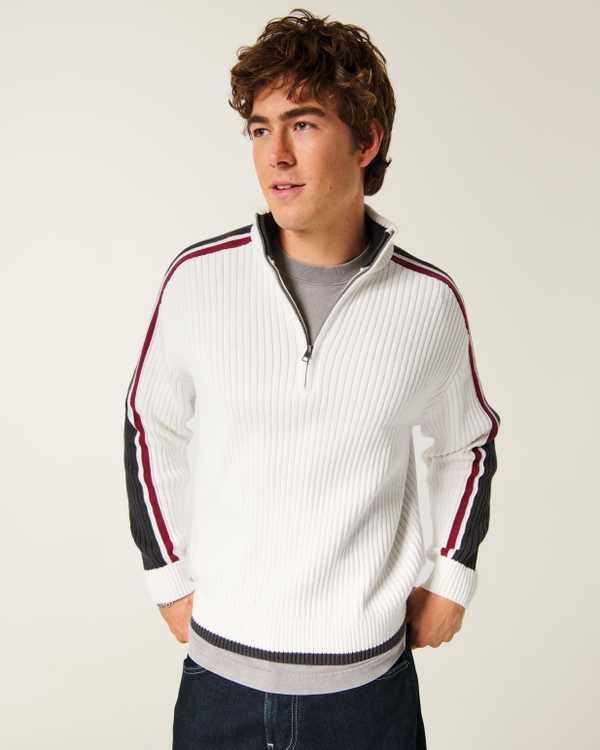 Relaxed Quarter-Zip Mock-Neck Sweater, Cloud White view 2