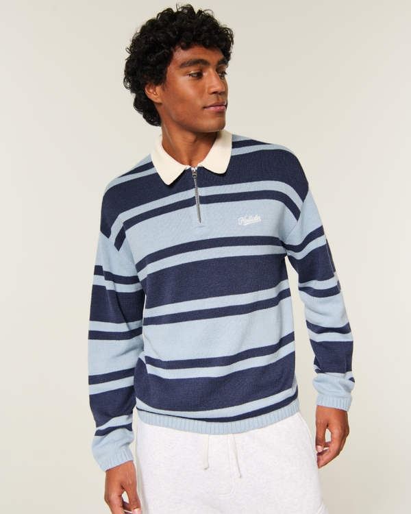 Boxy Logo Sweater Polo, Navy And Blue Stripe view 2