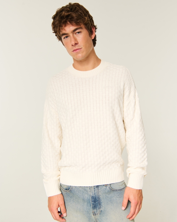 Boxy Textural Logo Crew Sweater, Cream view 1