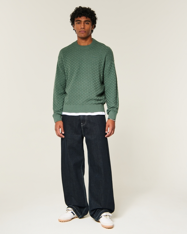 Boxy Textural Logo Crew Sweater, Green view 2
