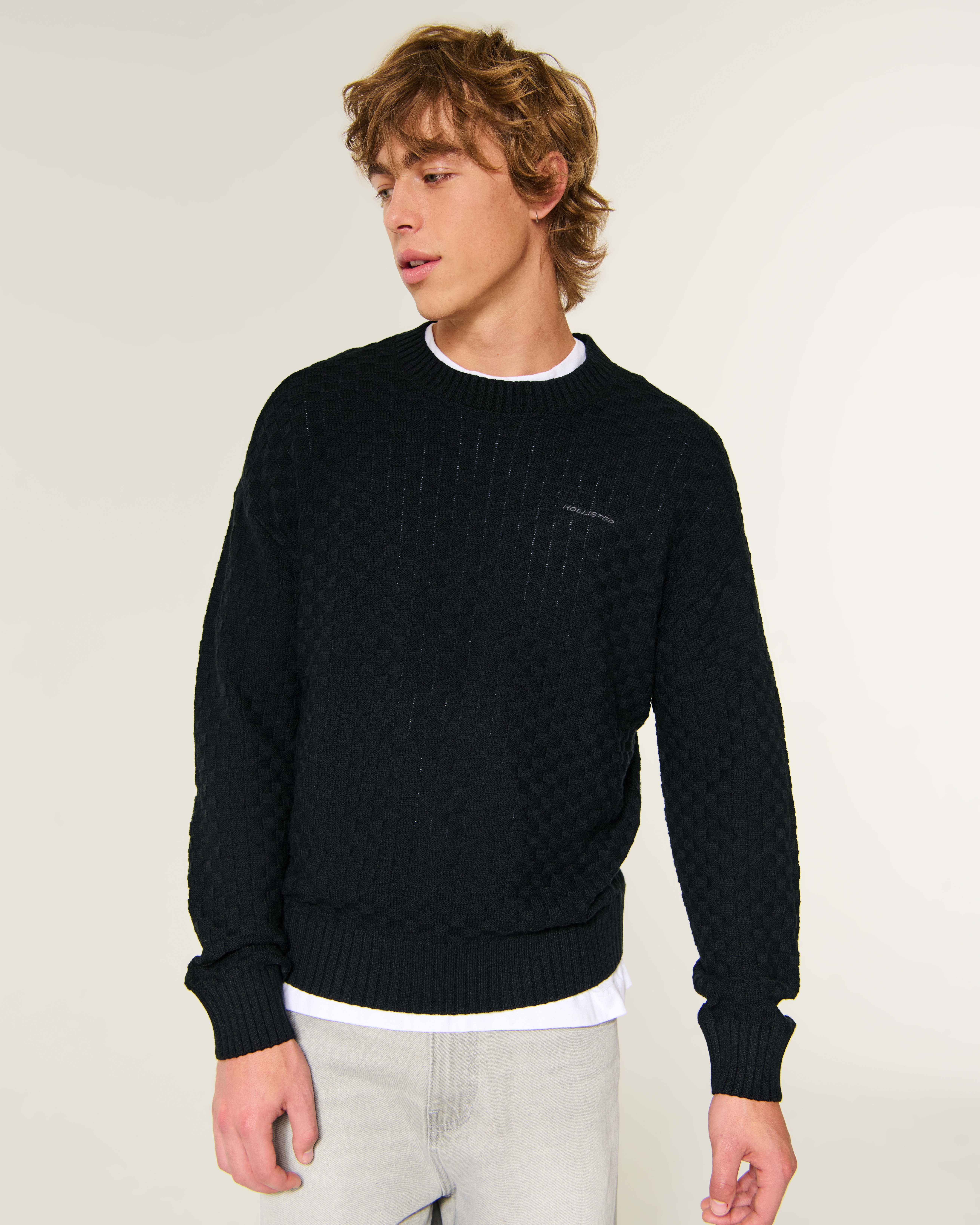 Boxy Textural Logo Crew Sweater