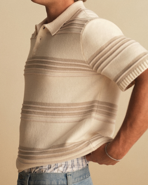 Boxy Sweater Polo, Cream Stripe view 2