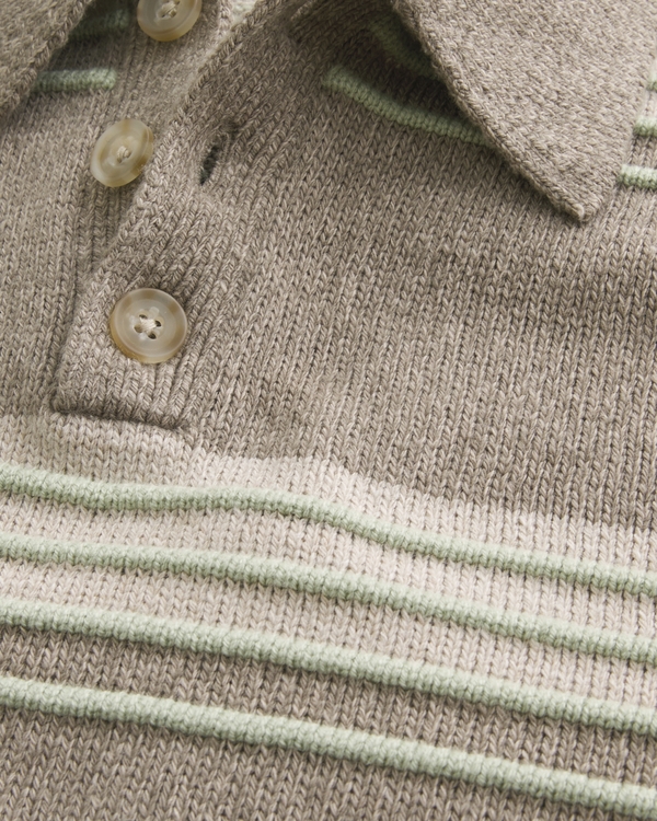 Boxy Sweater Polo, Tan Stripe view 2