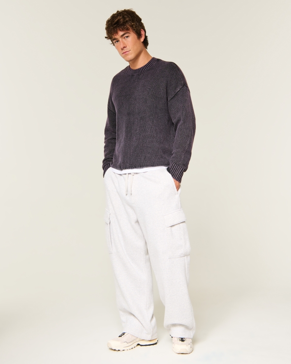 Boxy Washed Waffle Crew Sweater, Charcoal view 2