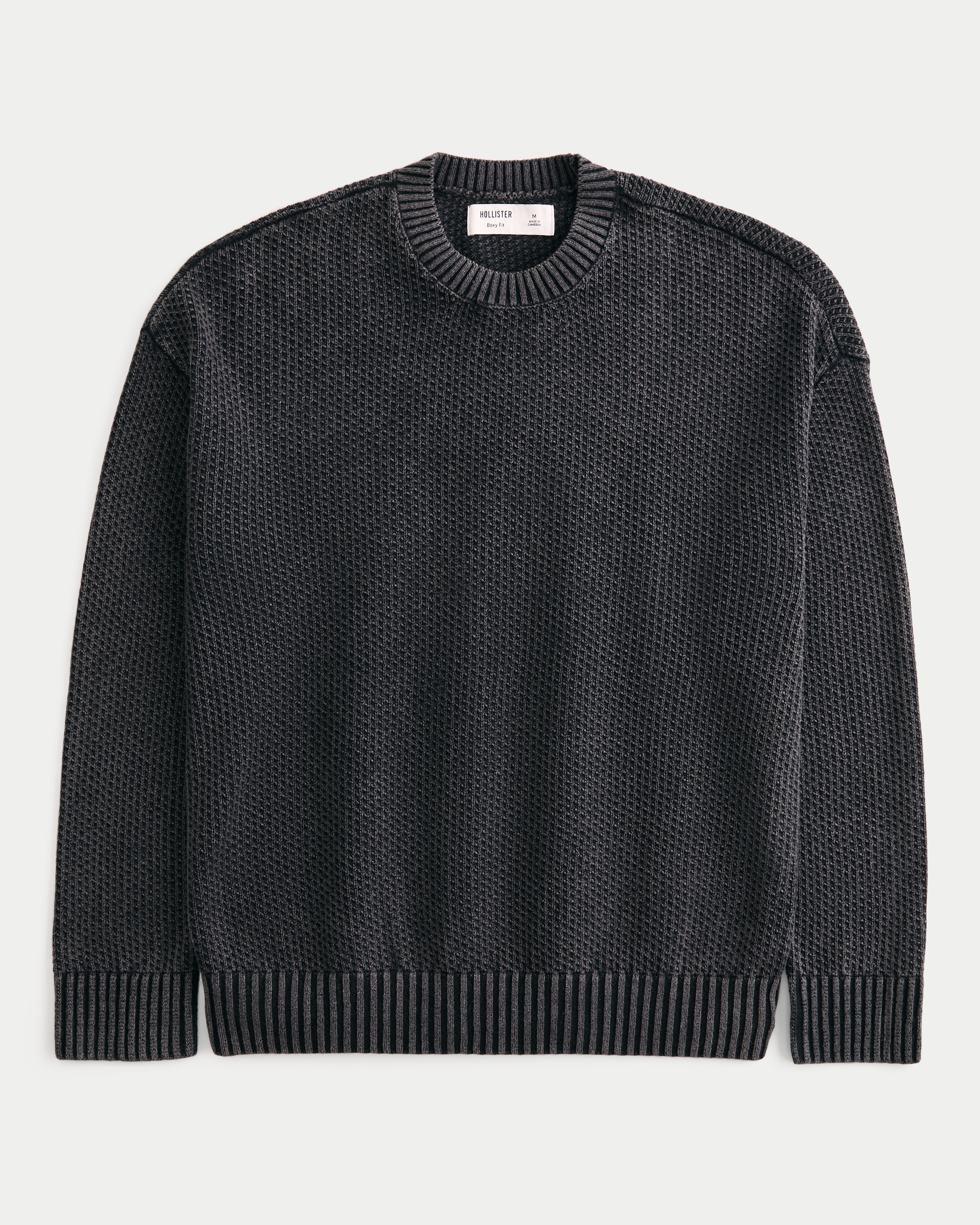 Boxy Washed Waffle Crew Sweater