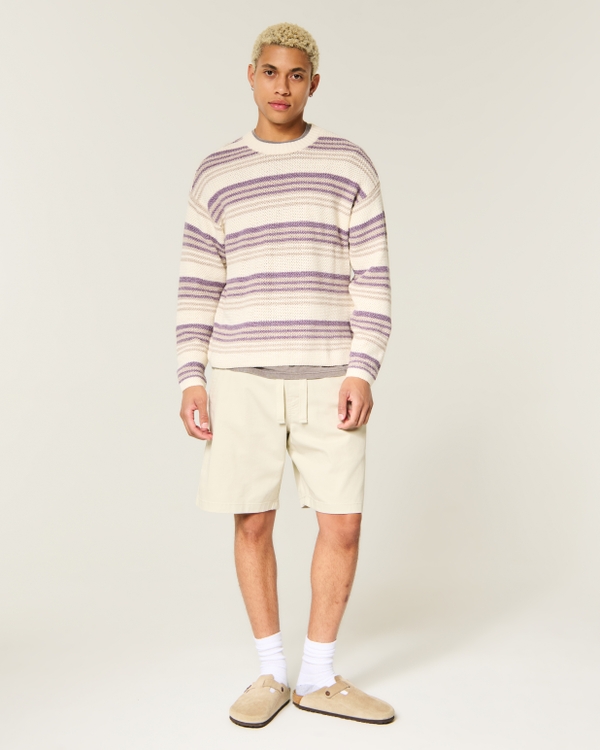Boxy Textural Stripe Crew Sweater, Cream view 2