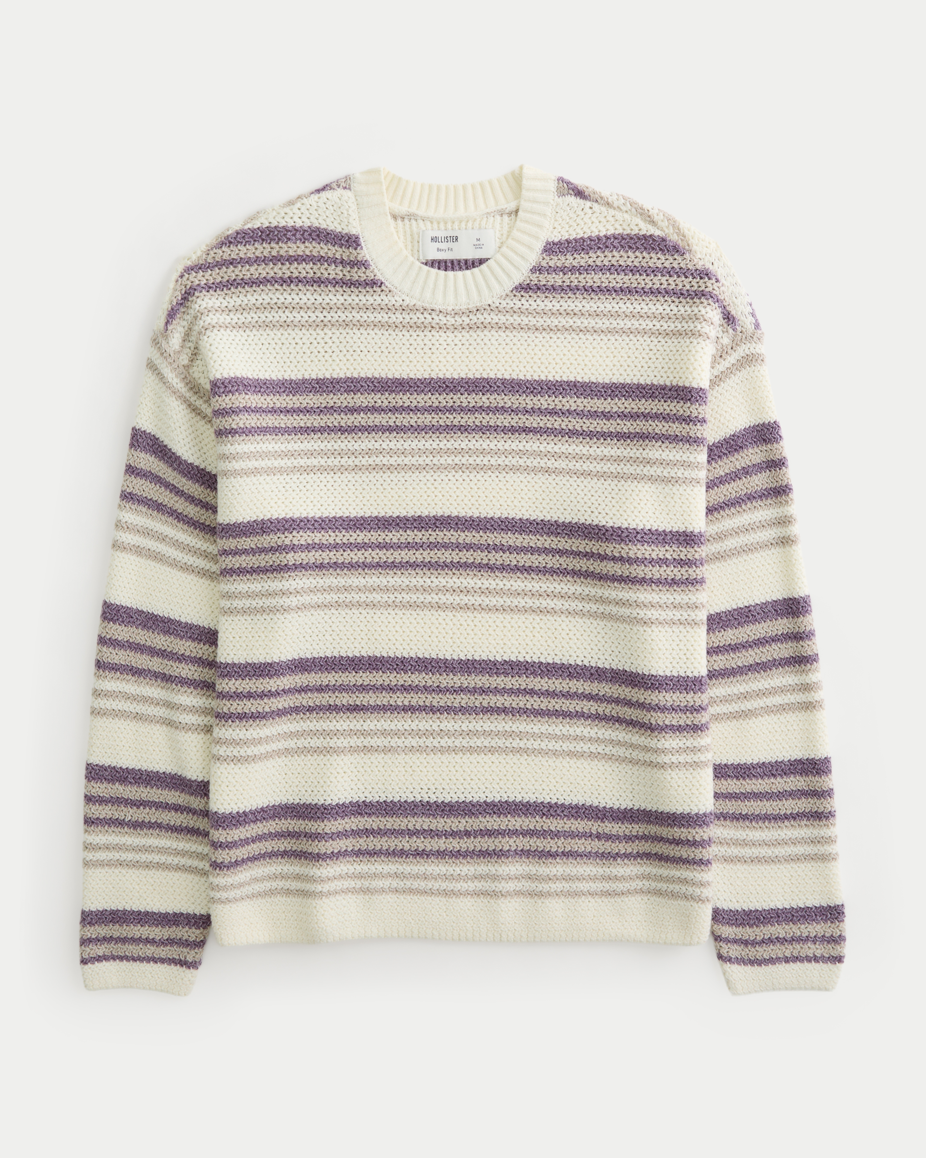 Boxy Textural Stripe Crew Sweater