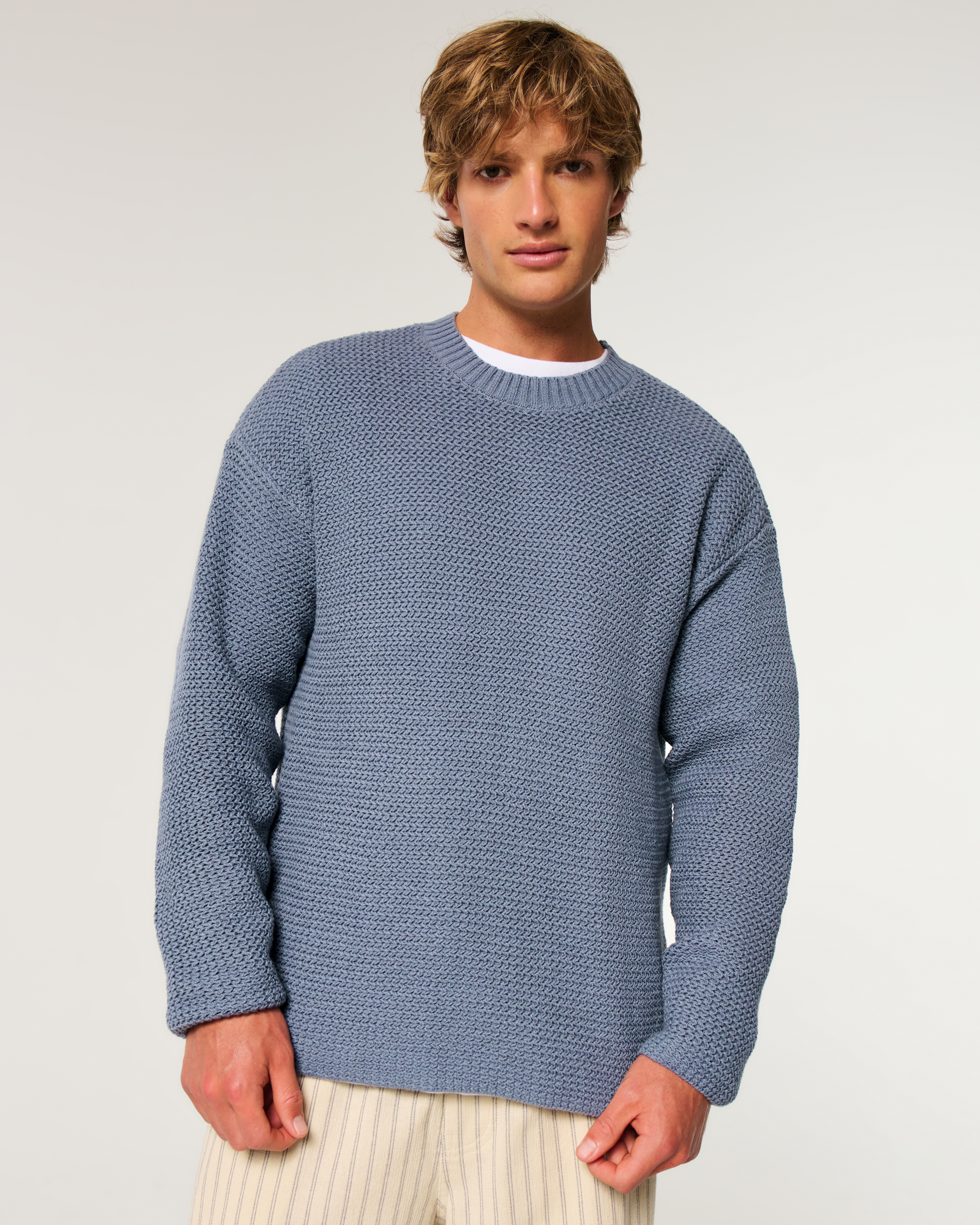 Boxy Textural Crew Sweater