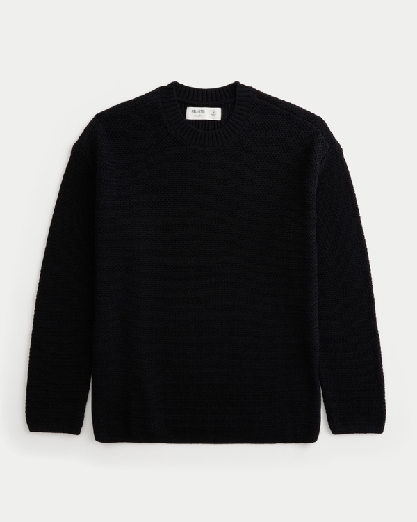 Boxy Textural Crew Sweater, Black view 1
