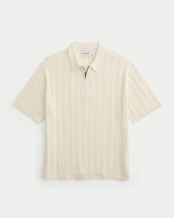 Boxy Half-Zip Sweater Polo, White view 1