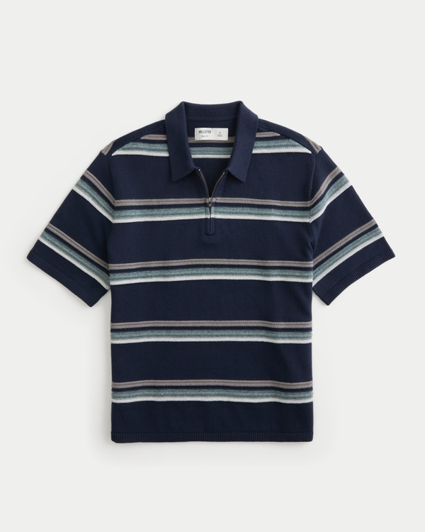 Boxy Half-Zip Sweater Polo, Navy Stripe view 1