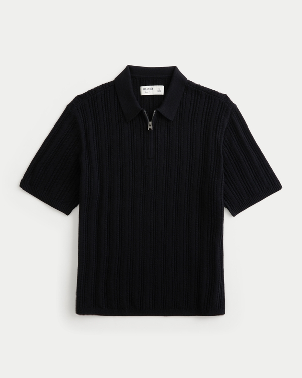 Boxy Half-Zip Sweater Polo, Black view 1