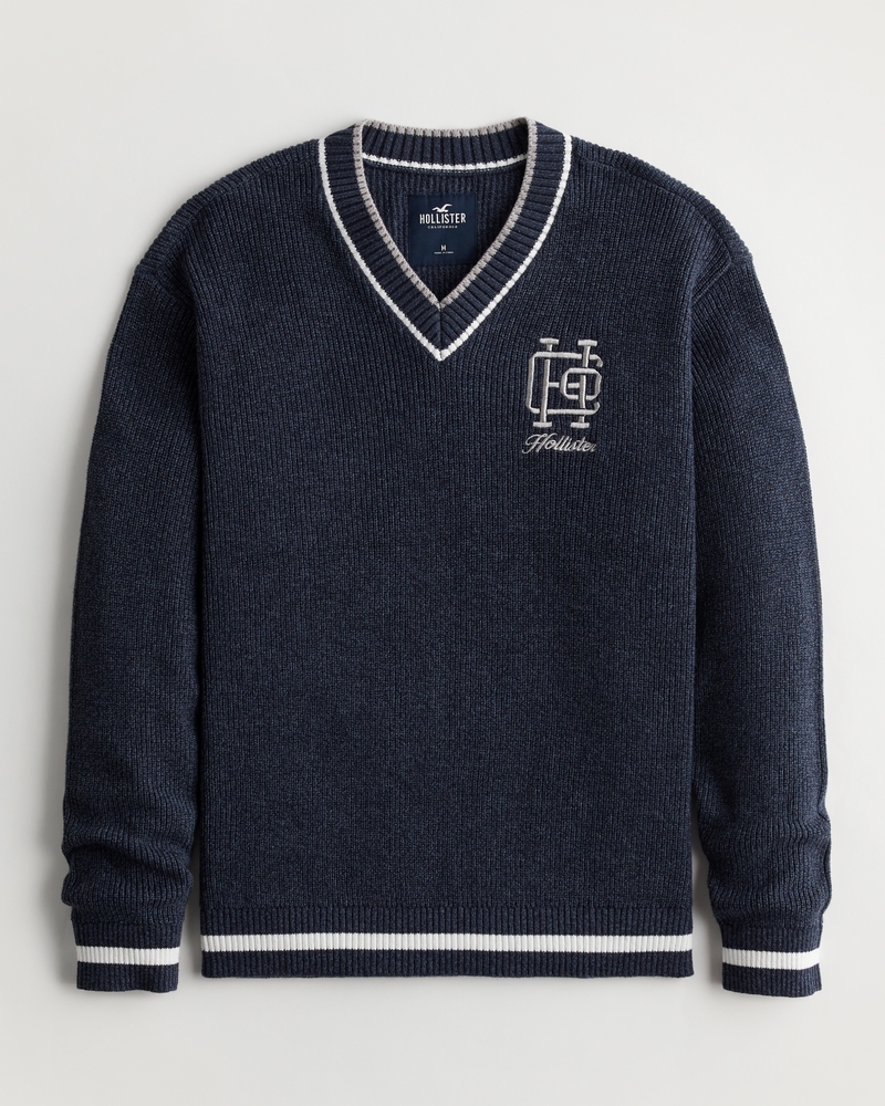 Men's Embroidered Logo Varsity VNeck Sweater Men's Sale