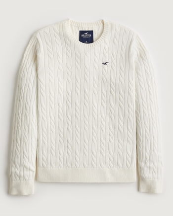 Men's CableKnit Logo Icon Crew Sweater Men's Tops