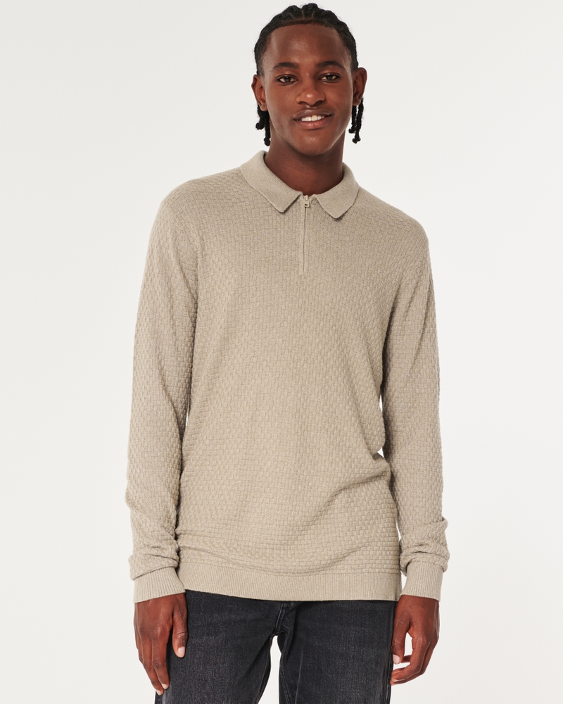 Men's Textured Long-Sleeve Sweater Polo Men's Clearance