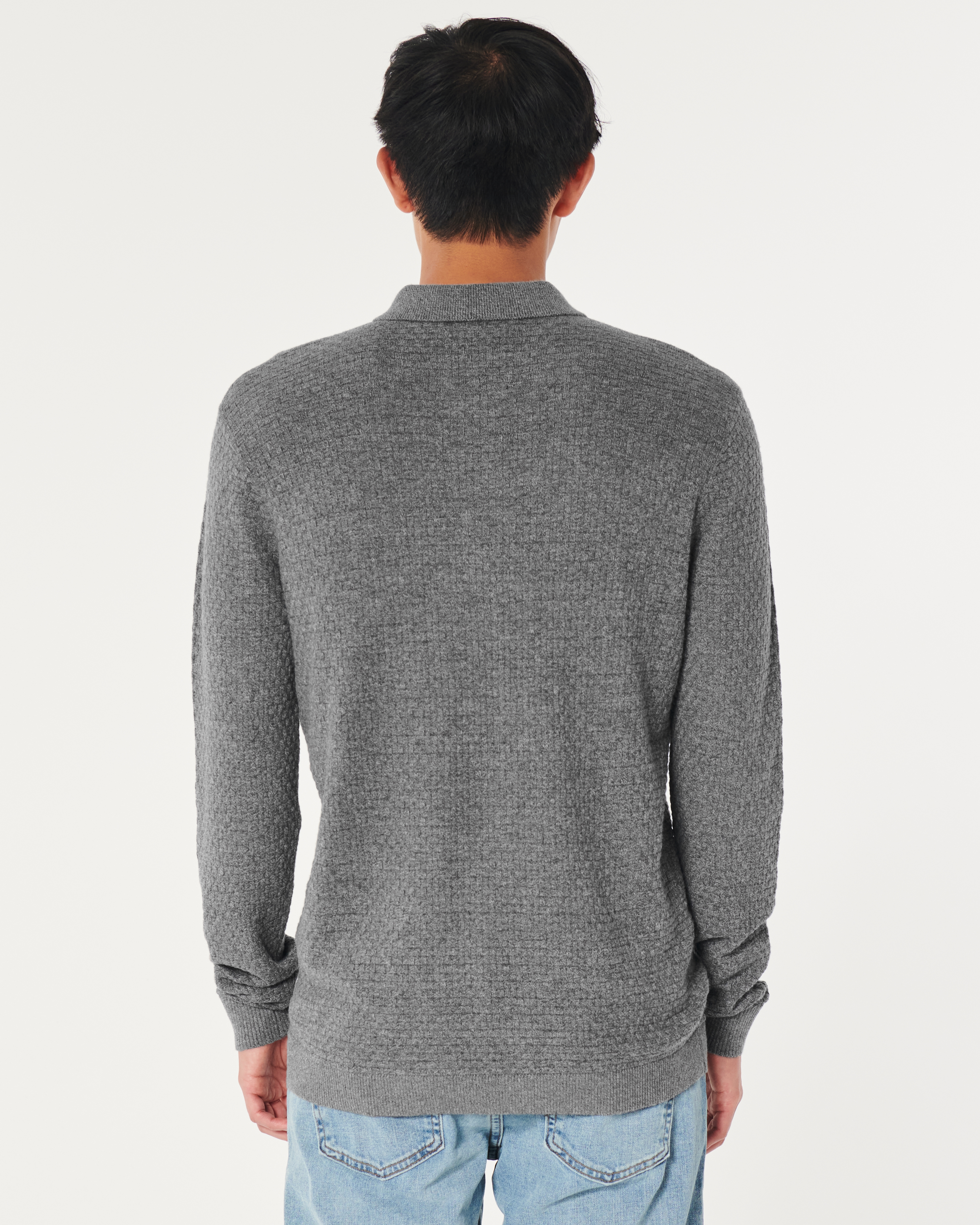 Men s Textured Long Sleeve Sweater Polo Men s Sale HollisterCo