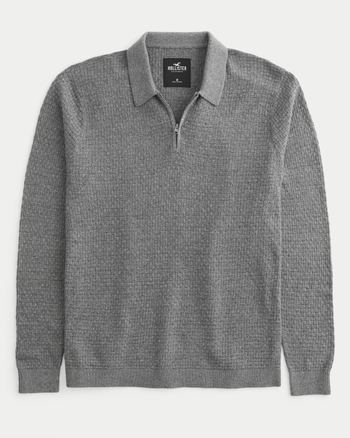 Men s Textured Long Sleeve Sweater Polo Men s Clearance HollisterCo
