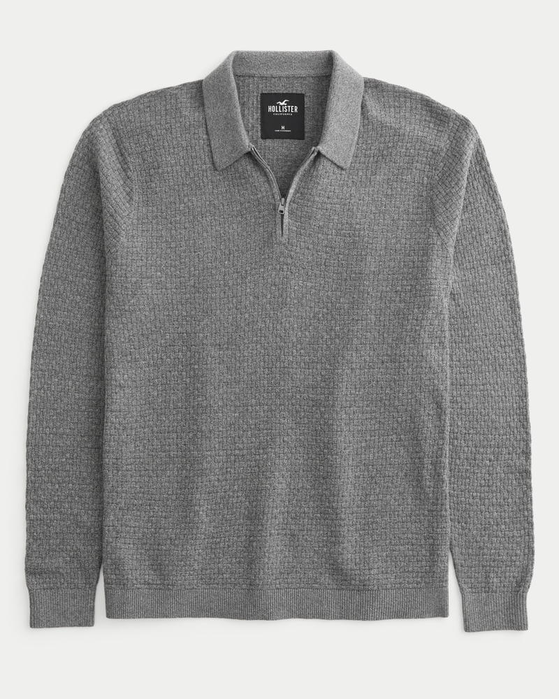 Men s Textured Long Sleeve Sweater Polo Men s Clearance