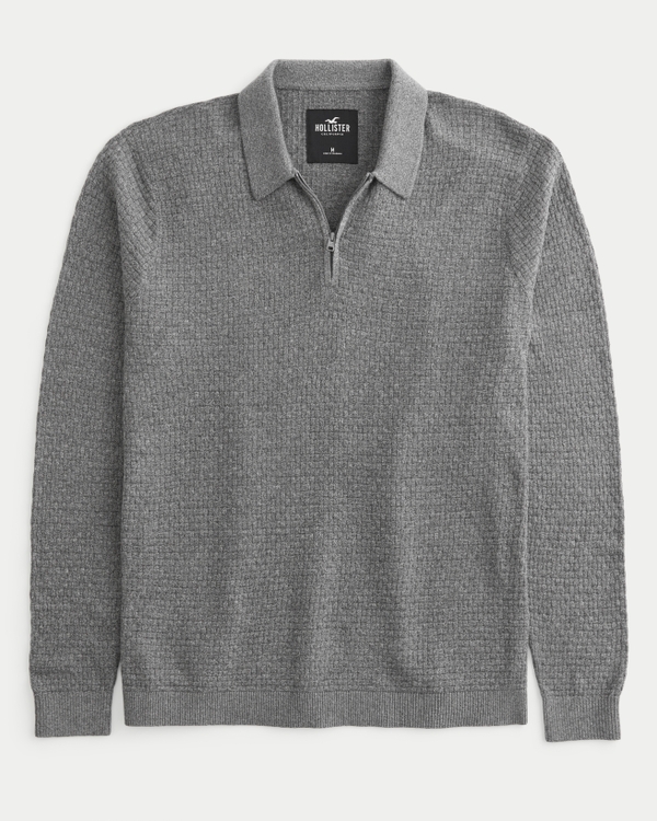 Men's Textured Long-Sleeve Sweater Polo | Men's Clearance | HollisterCo.com