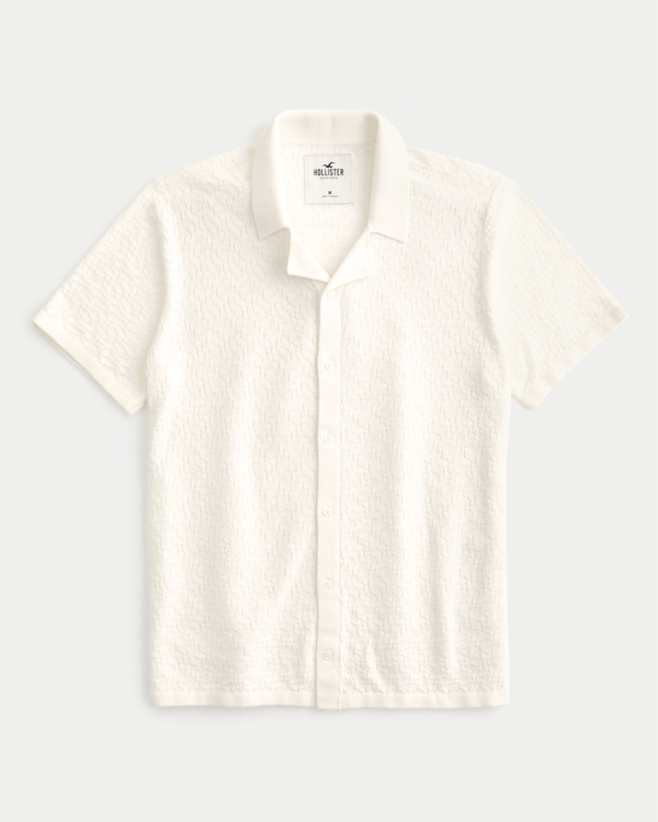 Short-Sleeve Sweater Shirt, Cream