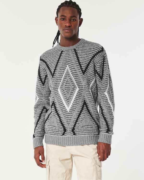 Relaxed Textured Stitch Crew Sweater, Heather Grey Pattern