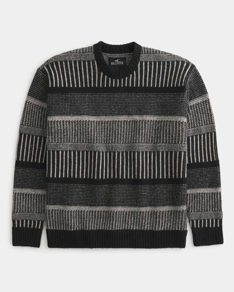 Hollister icon logo striped knit sweater in gray