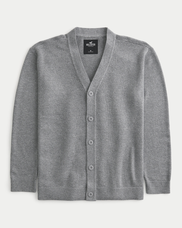 V-Neck Cardigan, Dark Heather Grey