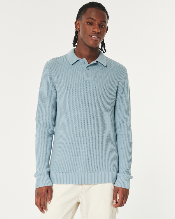Long-Sleeve Sweater Polo, Slate