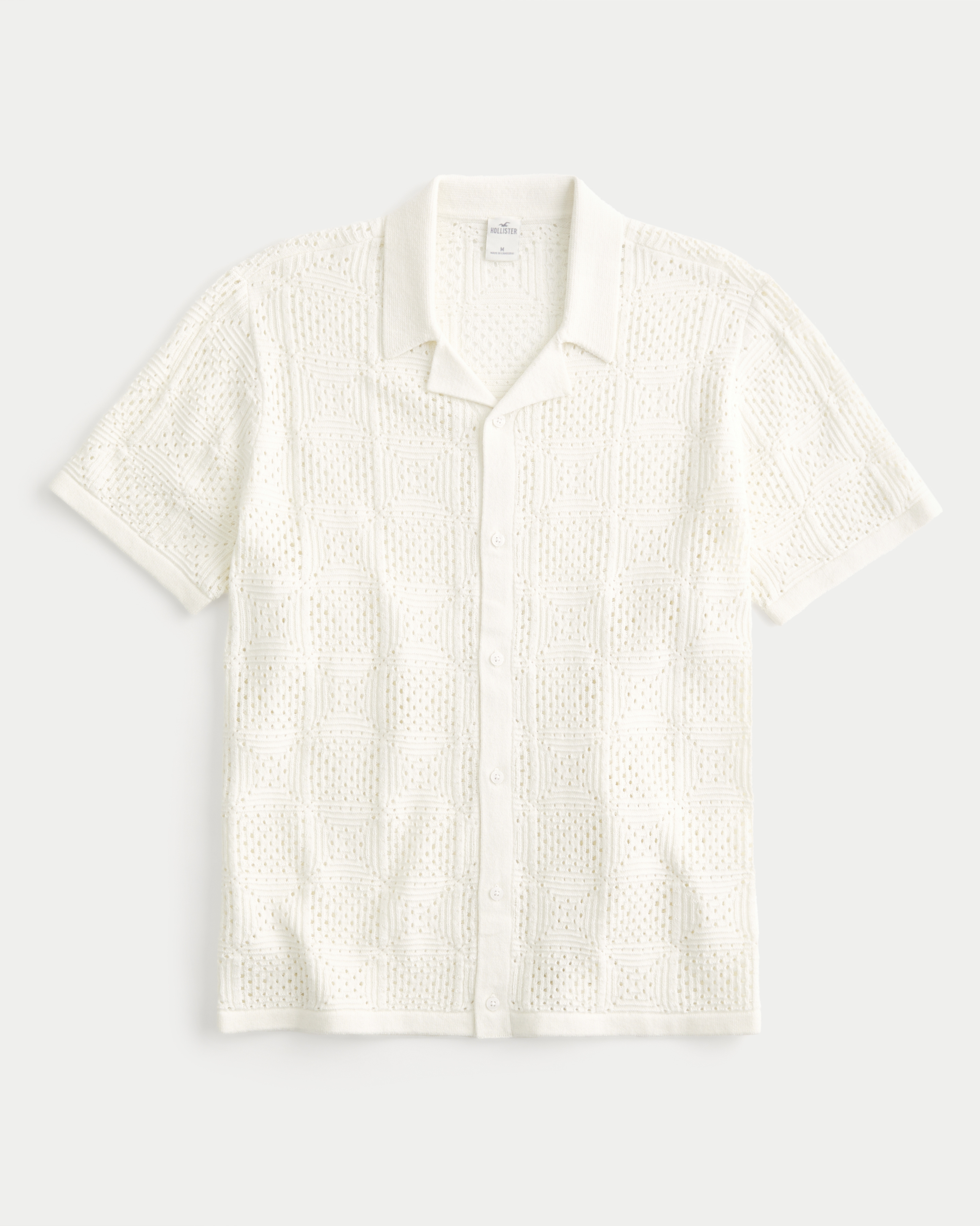 Short-Sleeve Open-Stitch Sweater Shirt