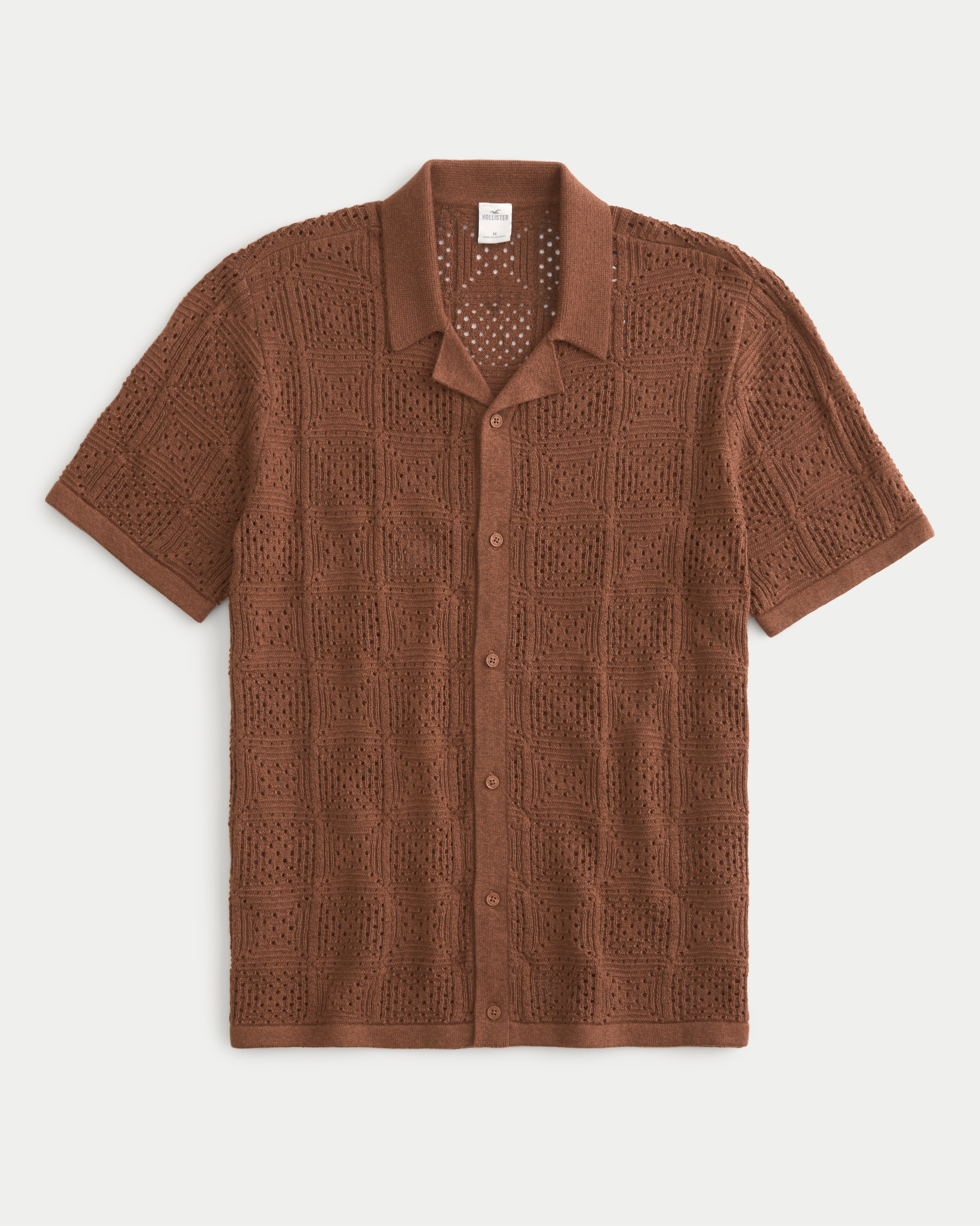 Short-Sleeve Open-Stitch Sweater Shirt