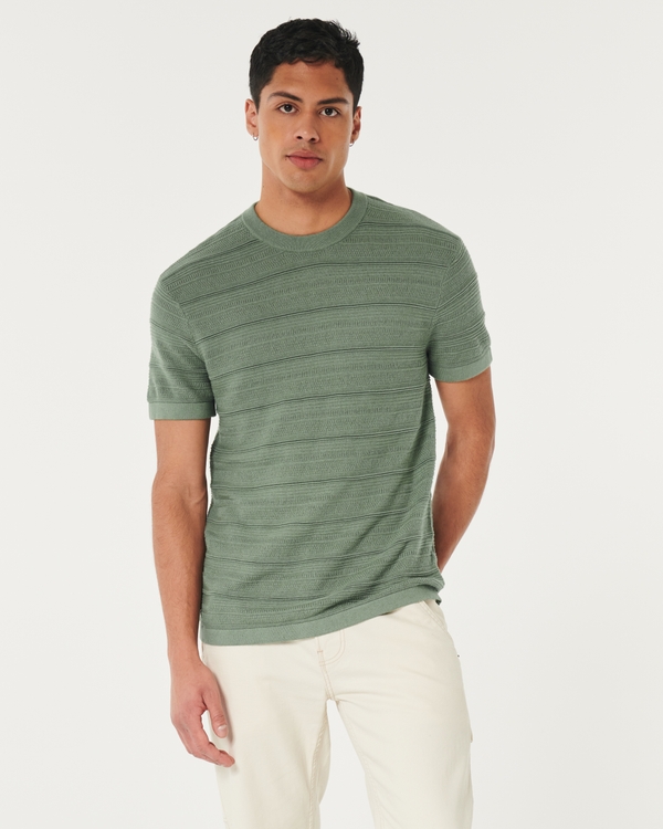 Vintage Hollister Shirt Mens Medium Short Sleeve Henley Green Knit Cotton  Logo 