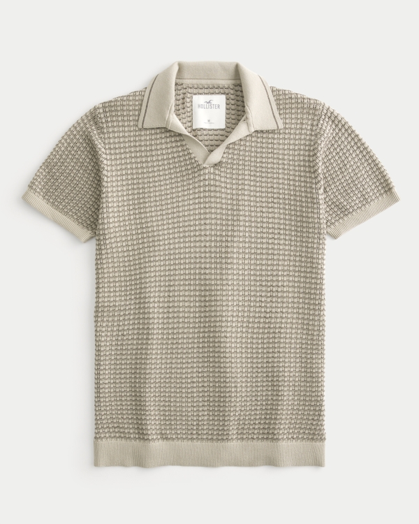 Short-Sleeve Sweater Polo, Light Brown Pattern
