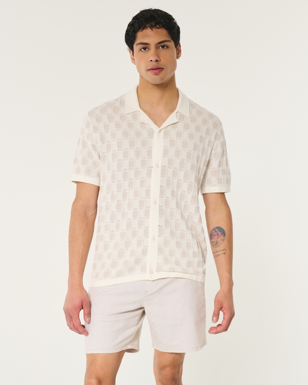 Short-Sleeve Button-Through Sweater Shirt