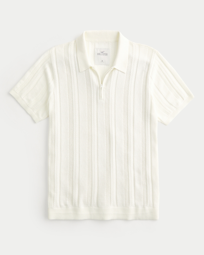 Men's Textured Stripe Zipper Polo | Men's Clearance | HollisterCo.com