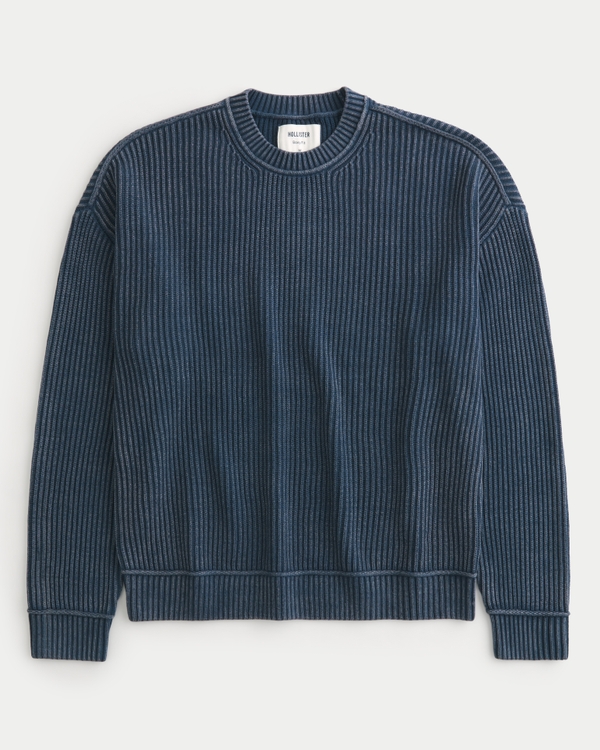 Boxy Crew Sweater, Washed Navy