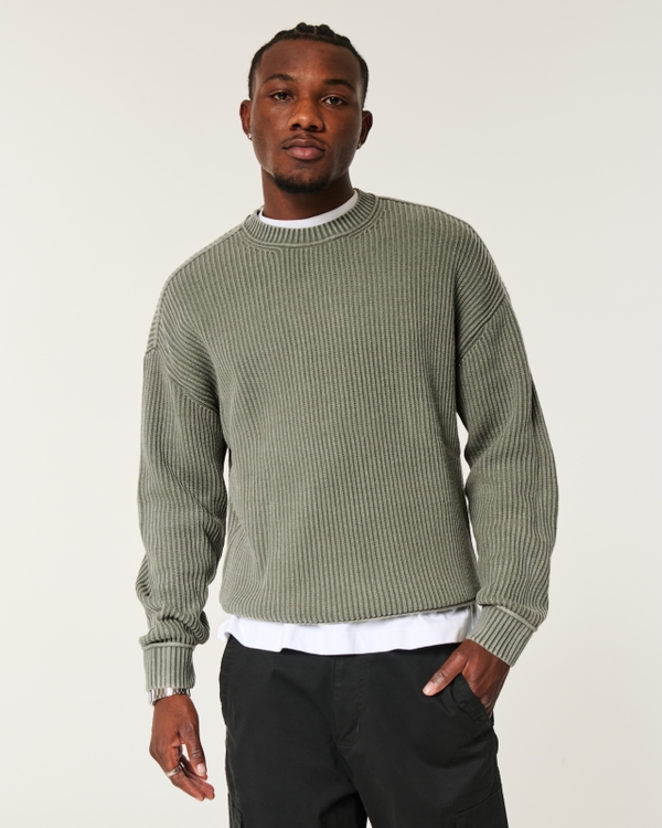 Boxy Crew Sweater, Washed Olive