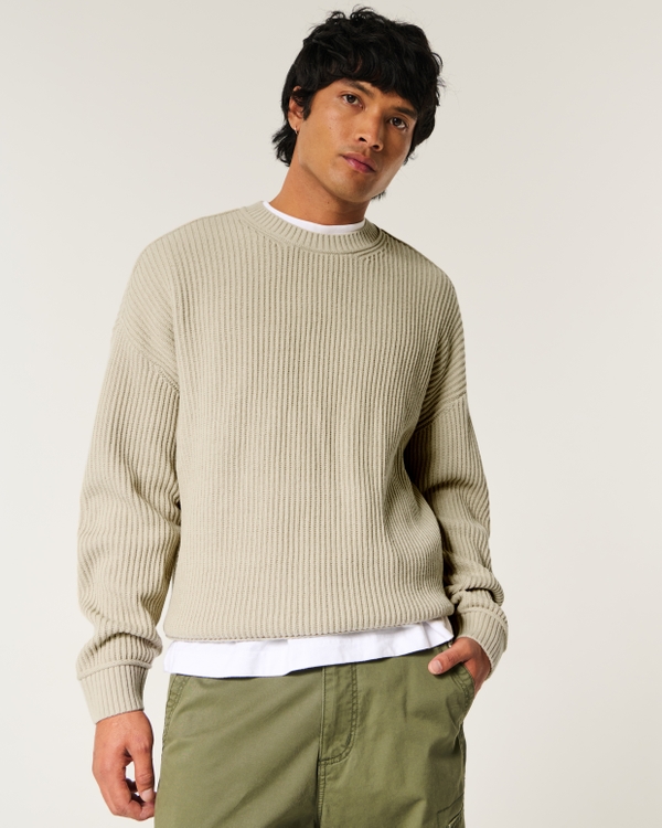 Boxy Crew Sweater, Tan