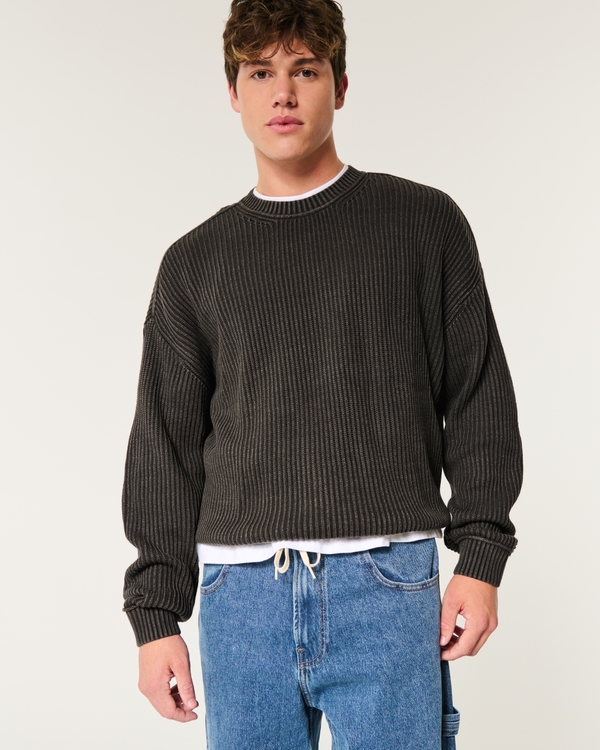 Boxy Crew Sweater, Washed Dark Brown