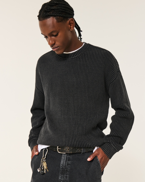 Boxy Crew Sweater, Washed Black